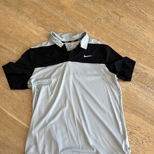 Nike Golf Polo Men’s Dri Fit Gray BLACK Short Sleeve Shirt Size LARGE